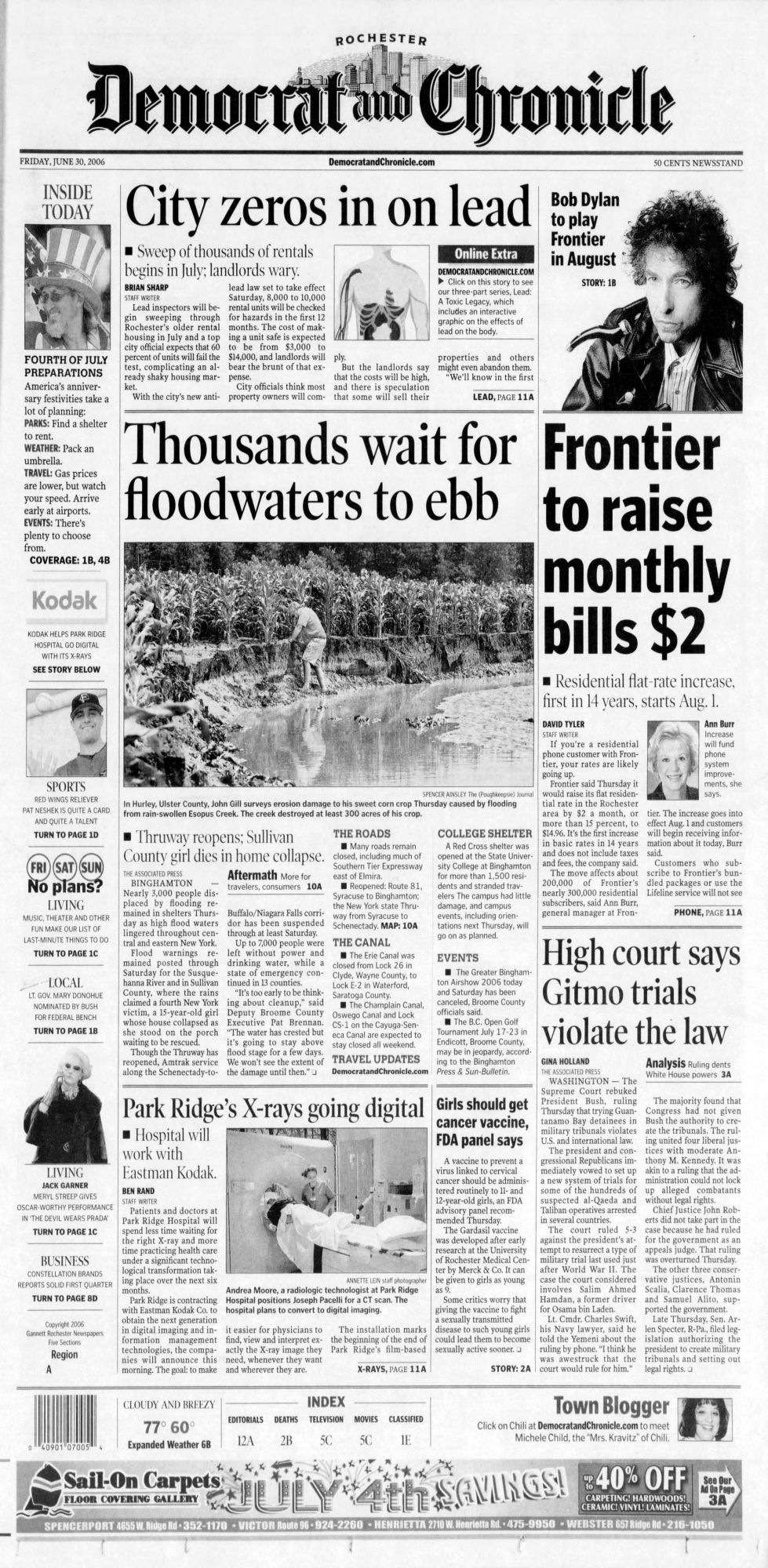 Democrat and Chronicle Bob Dylan front cover