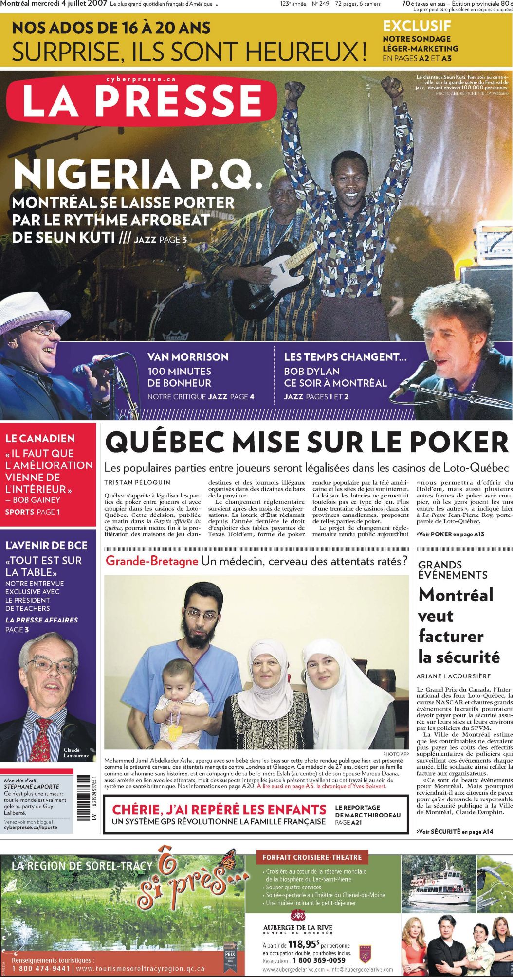 La Presse Bob Dylan front cover