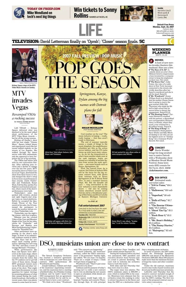 the detroit free press Bob Dylan front cover