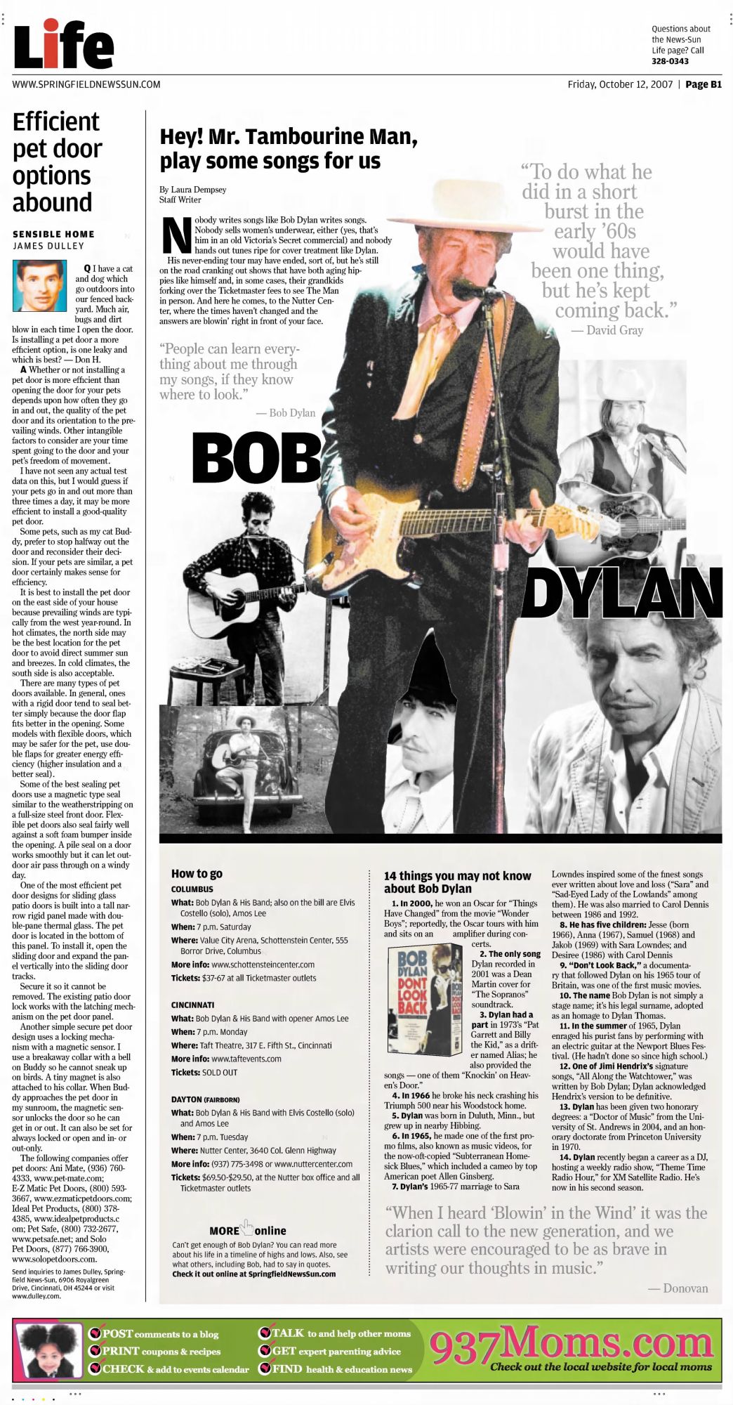 sprigfield news-sun Bob Dylan front cover
