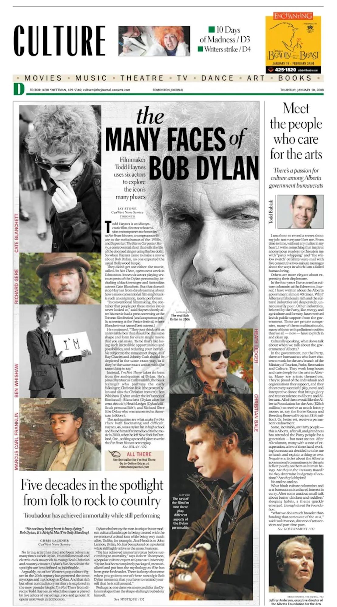 Edmonton Journal Bob Dylan front cover