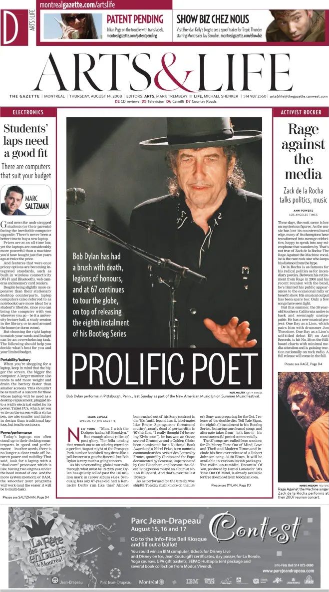 The Gazette Bob Dylan front cover