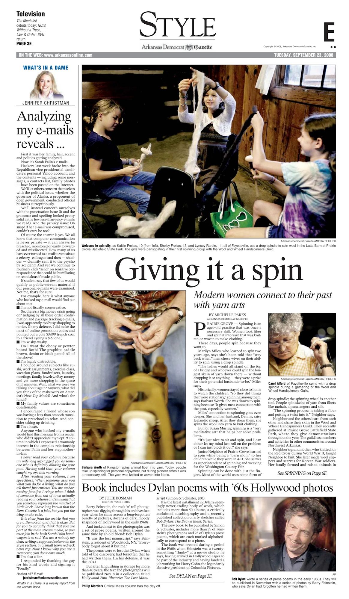 Arkansas Democrat-Gazette Bob Dylan front cover