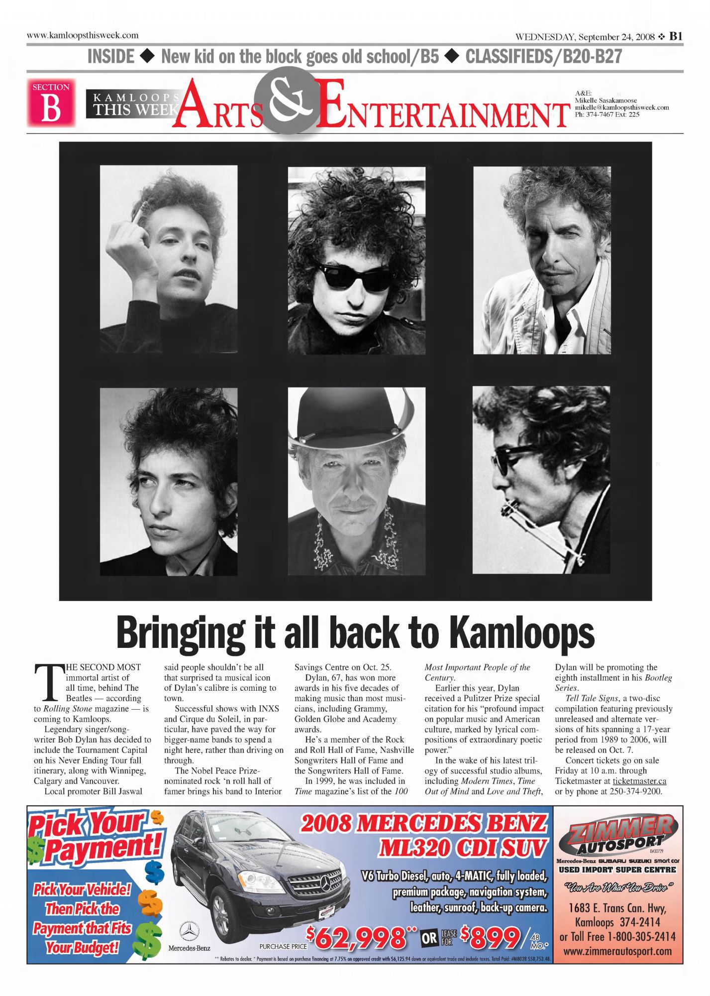 kamloops this week Bob Dylan front cover