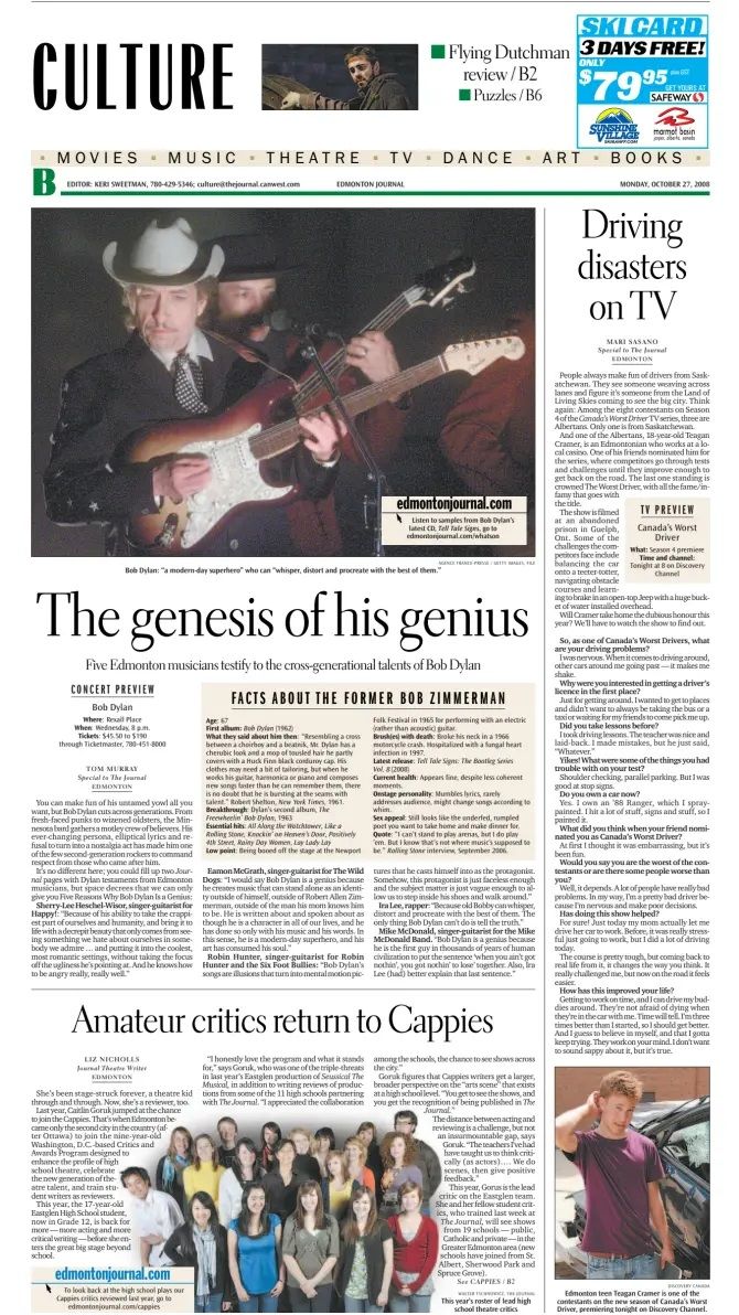 Edmonton Journal Bob Dylan front cover