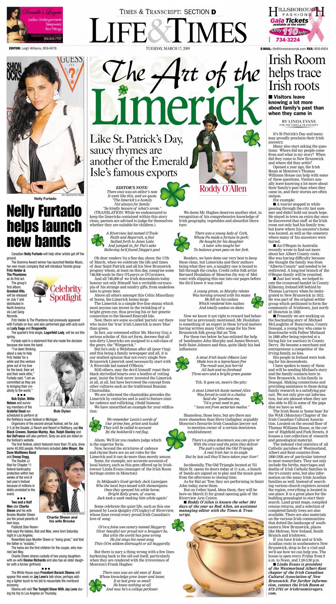 Times & Transcript Bob Dylan front cover