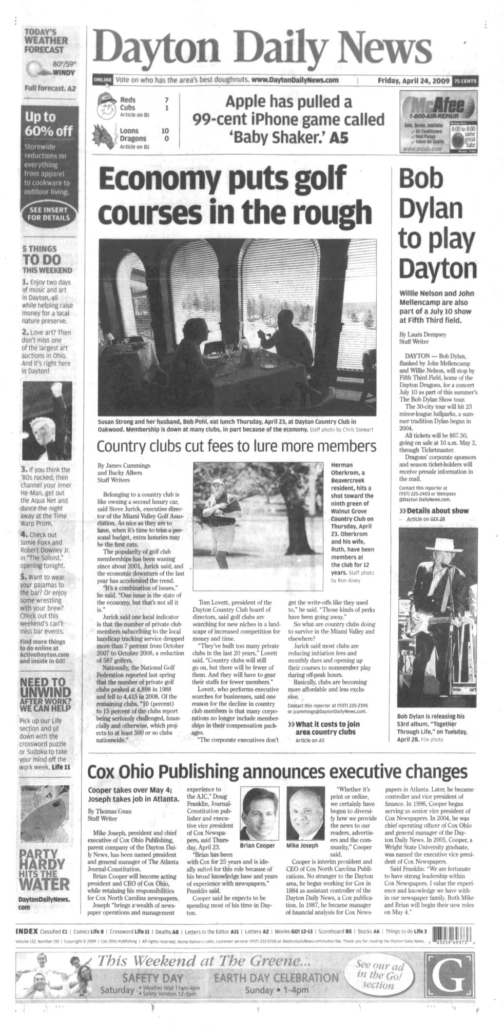 the Dayton Daily News Bob Dylan front cover