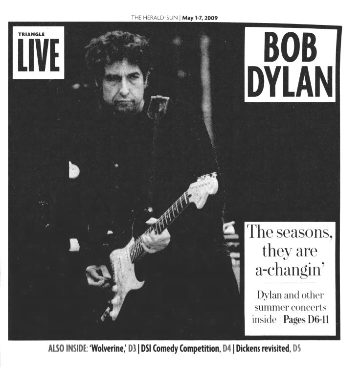 the herald sun Bob Dylan front cover