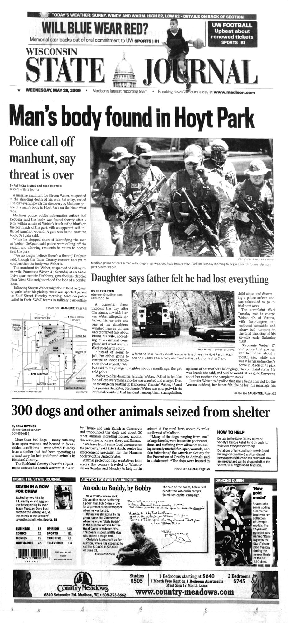 wisconsin state journal Bob Dylan front cover