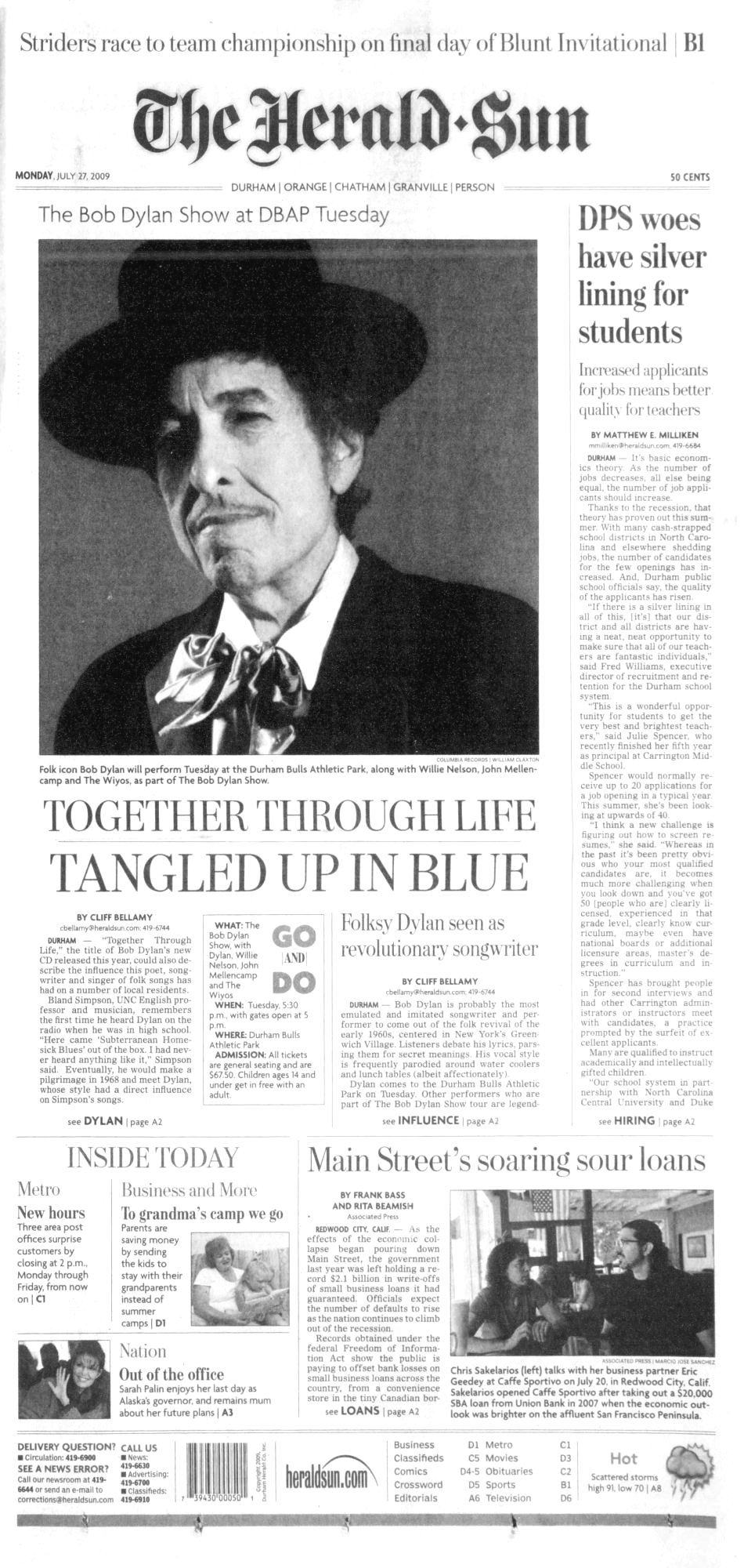 the herald sun Bob Dylan front cover