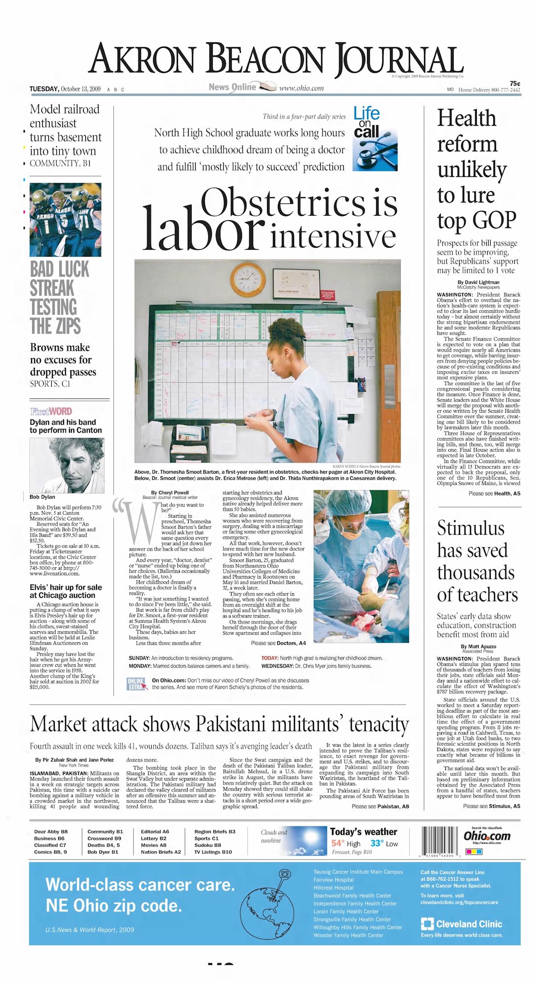 akron beacon journal Bob Dylan front cover