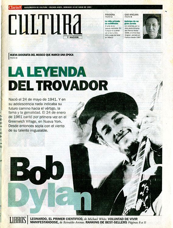 clarin argentina cultura 10 June 2001 supplement Bob Dylan front cover