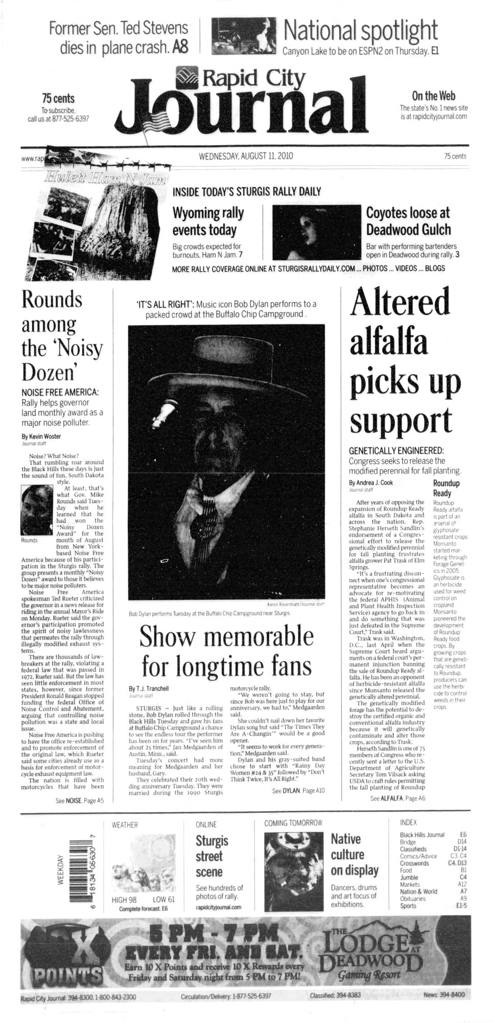 Rapid City Journal Bob Dylan front cover