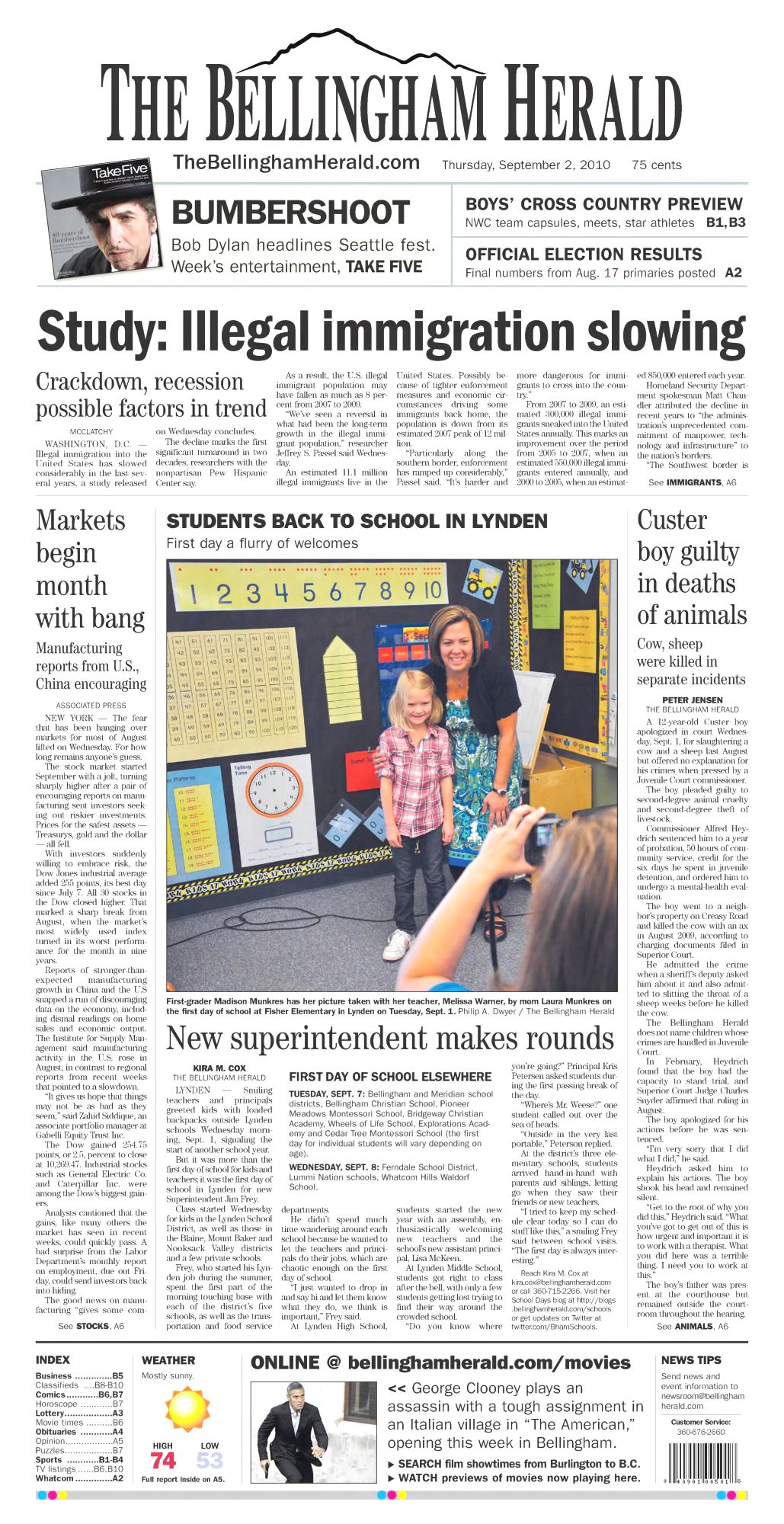 Bellingham Herald Bob Dylan front cover