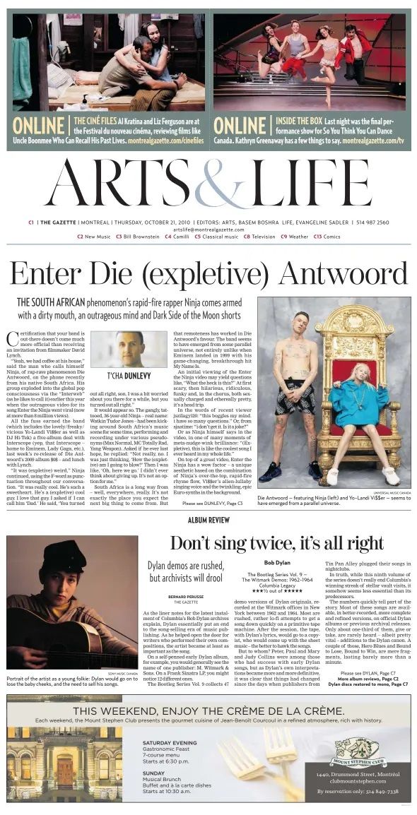 The Gazette Bob Dylan front cover