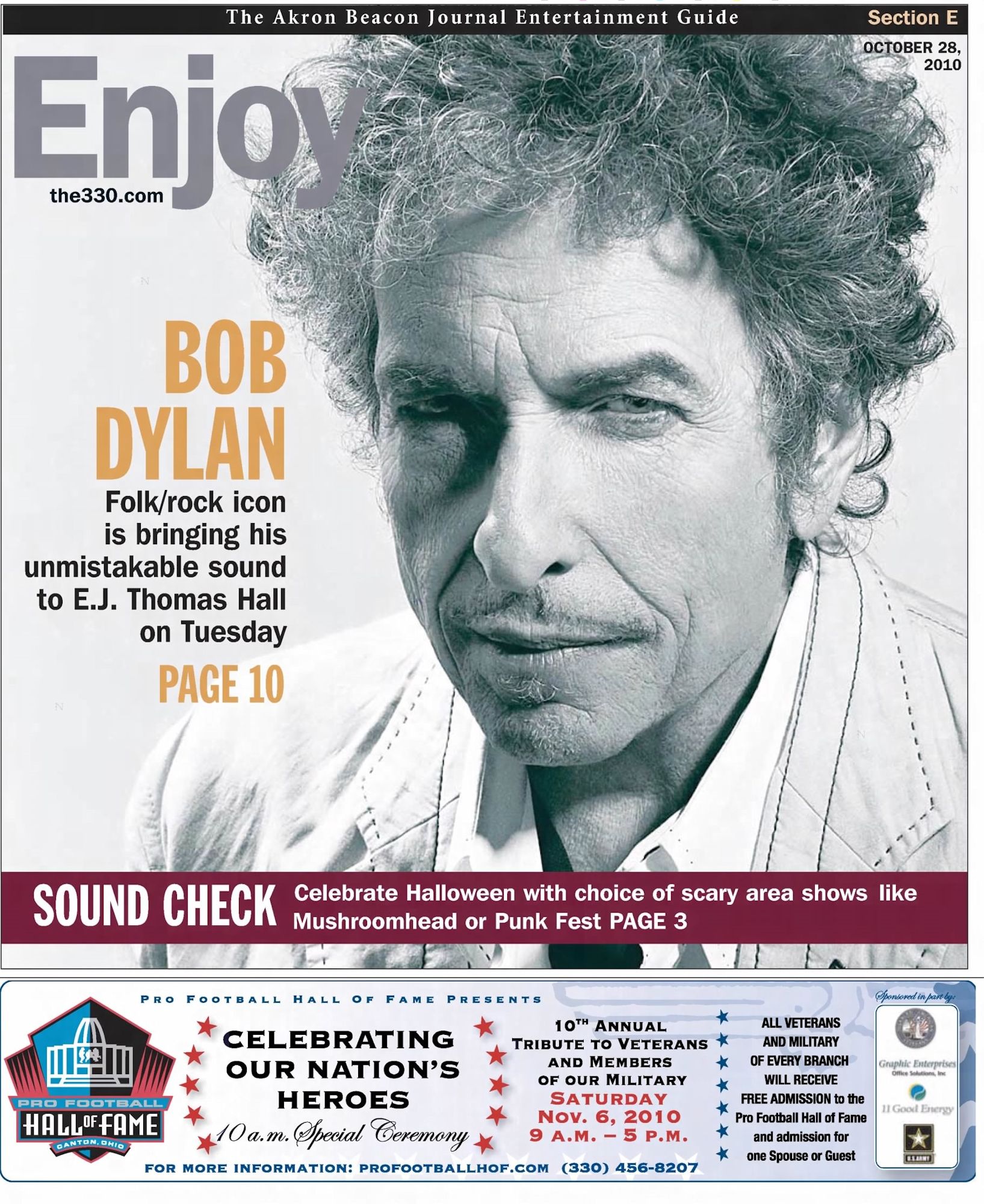 akron beacon journal Bob Dylan front cover
