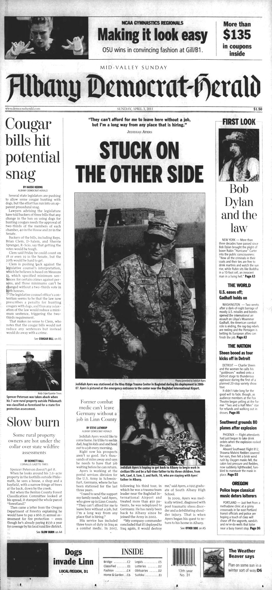 albany democrat-herald Bob Dylan front cover