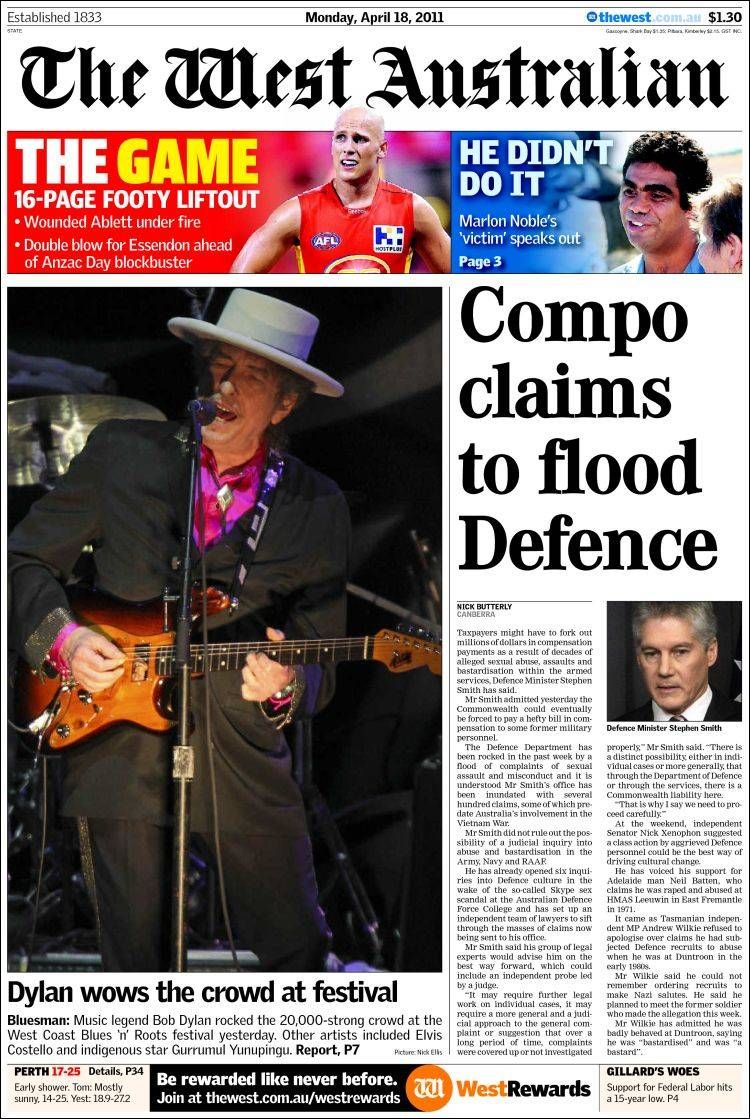 west australian Bob Dylan front cover