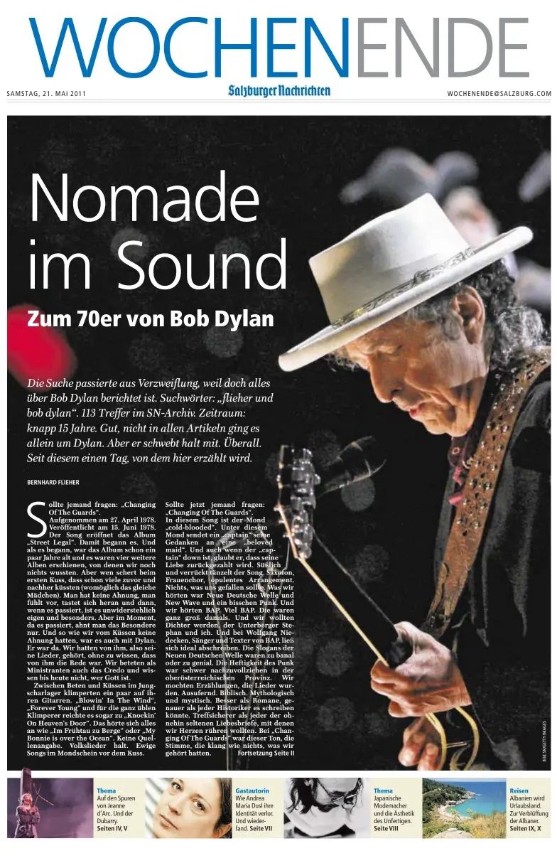SALZBURGER NACHTRICHTEN Bob Dylan front cover
