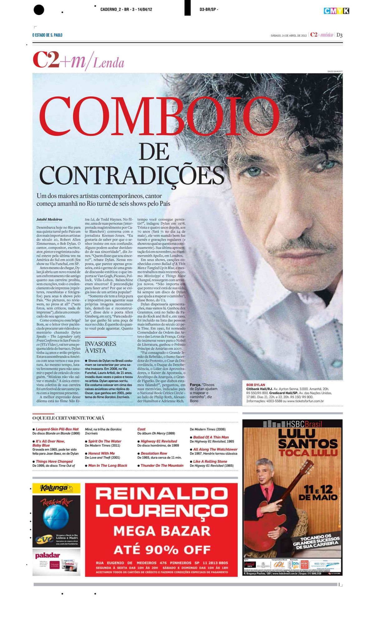 O ESTADO DE S. PAULO magazine Bob Dylan front cover