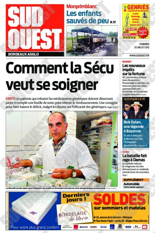 20 Jan 2012 sud ouest Bob Dylan front cover