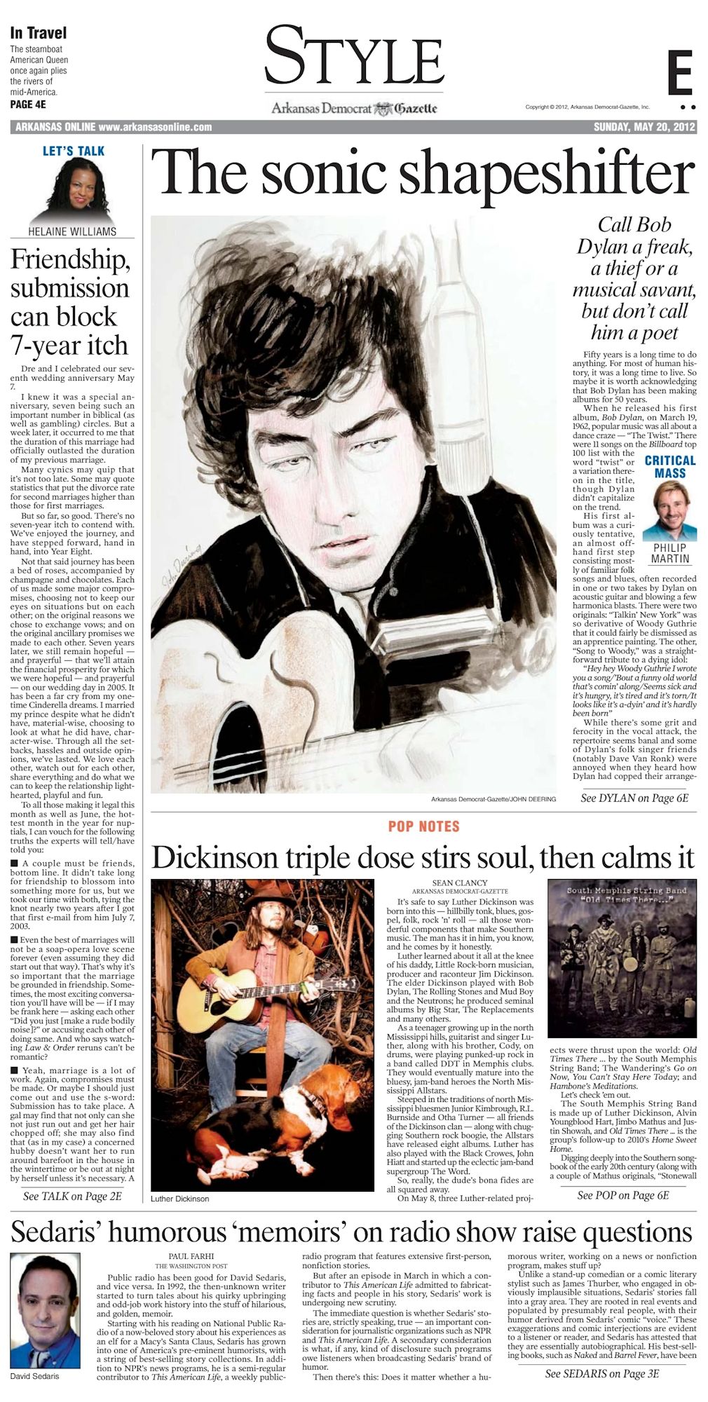Arkansas Democrat-Gazette Bob Dylan front cover