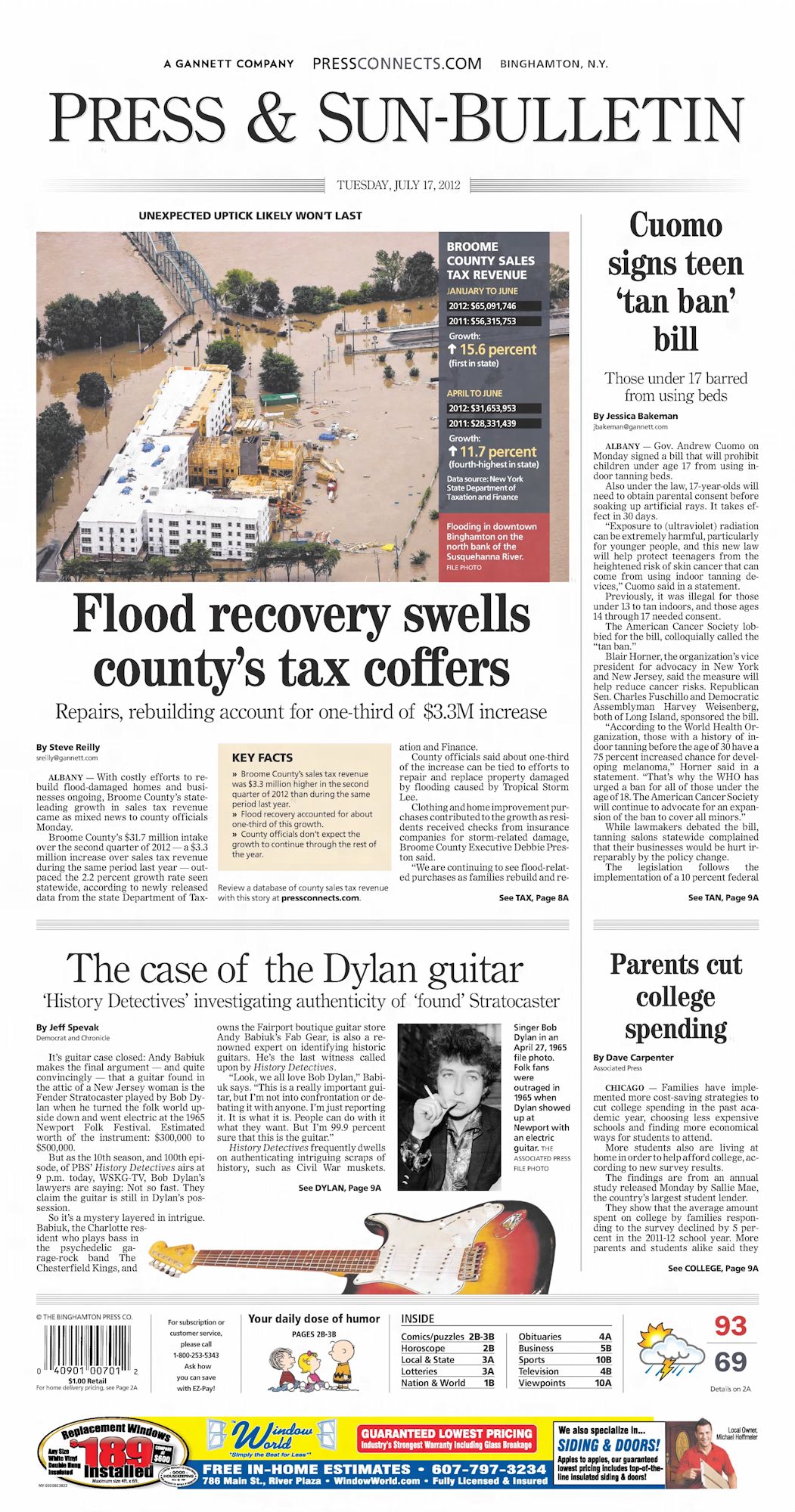 Press & Sun Bulletin Bob Dylan front cover