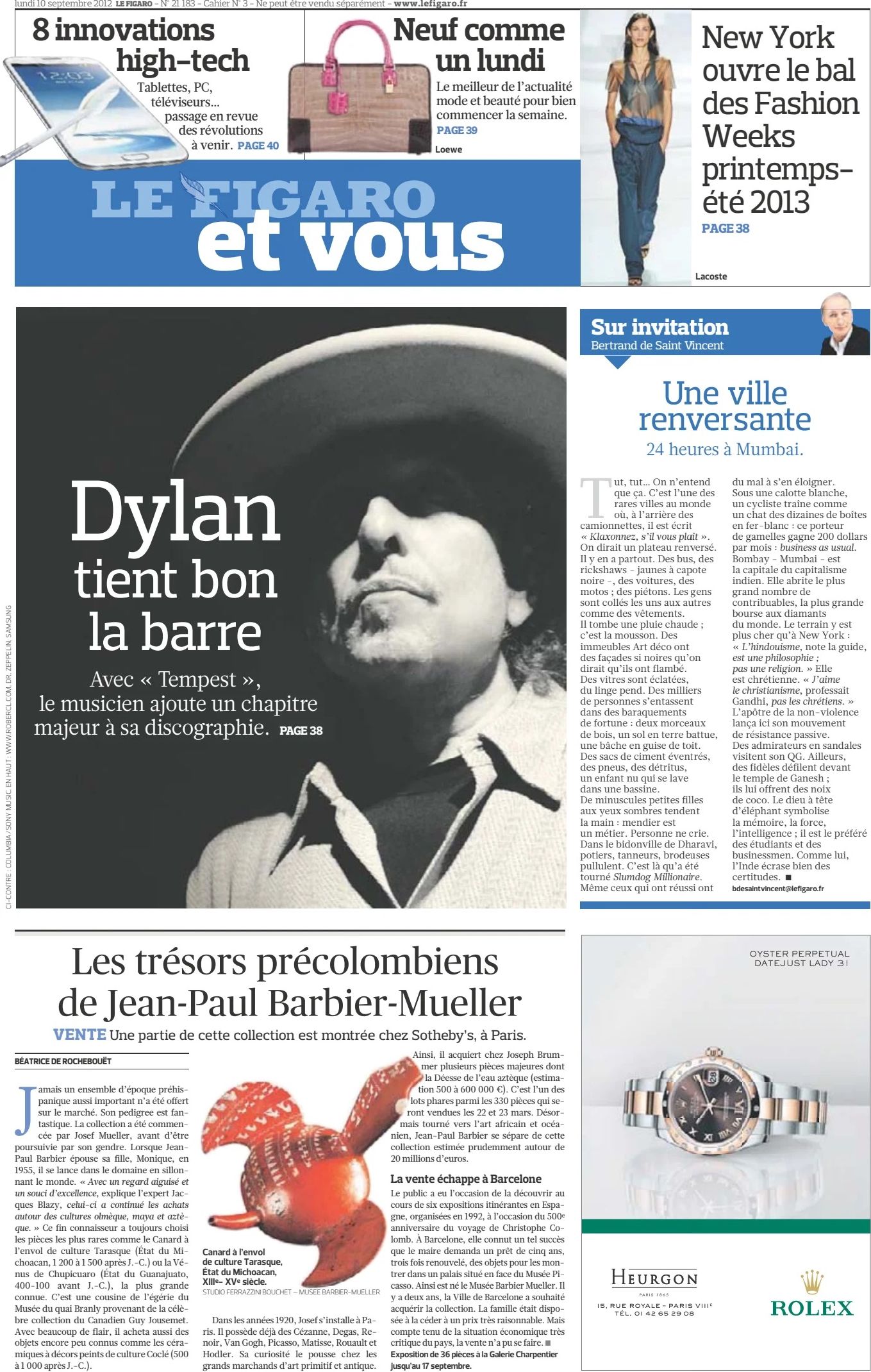 le figaro et vous 2012 magazine Bob Dylan front cover