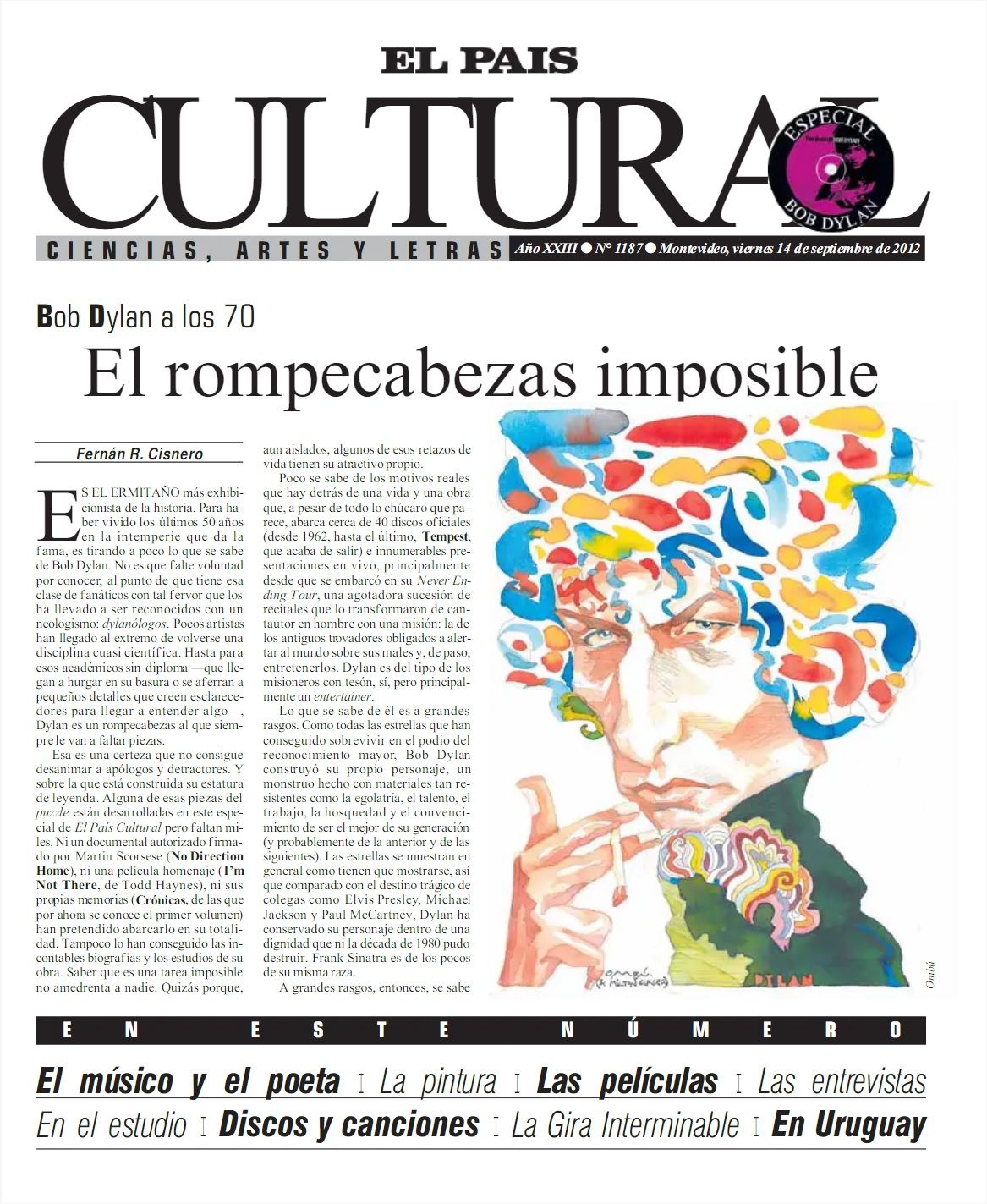 el pais cultural magazine 2012 Bob Dylan front cover