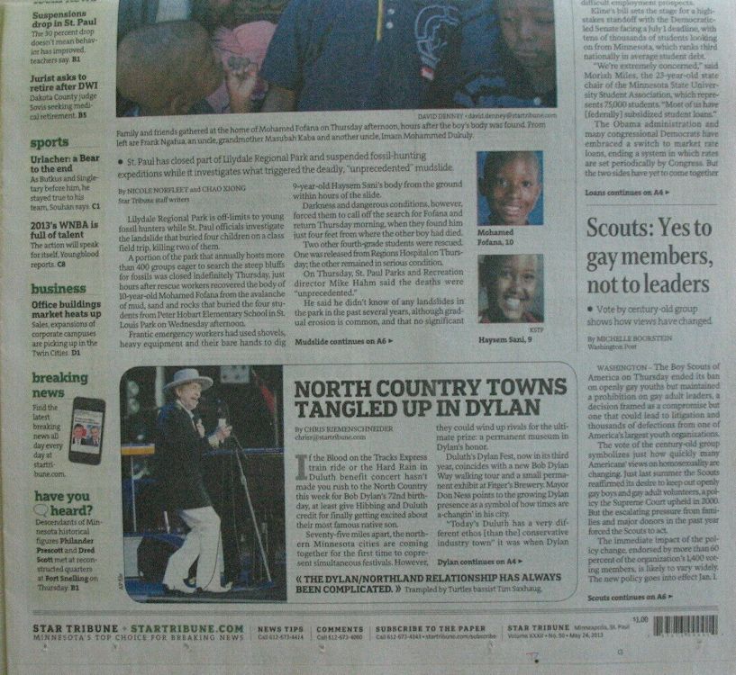 star tribune March 2013 Bob Dylan front cover #2