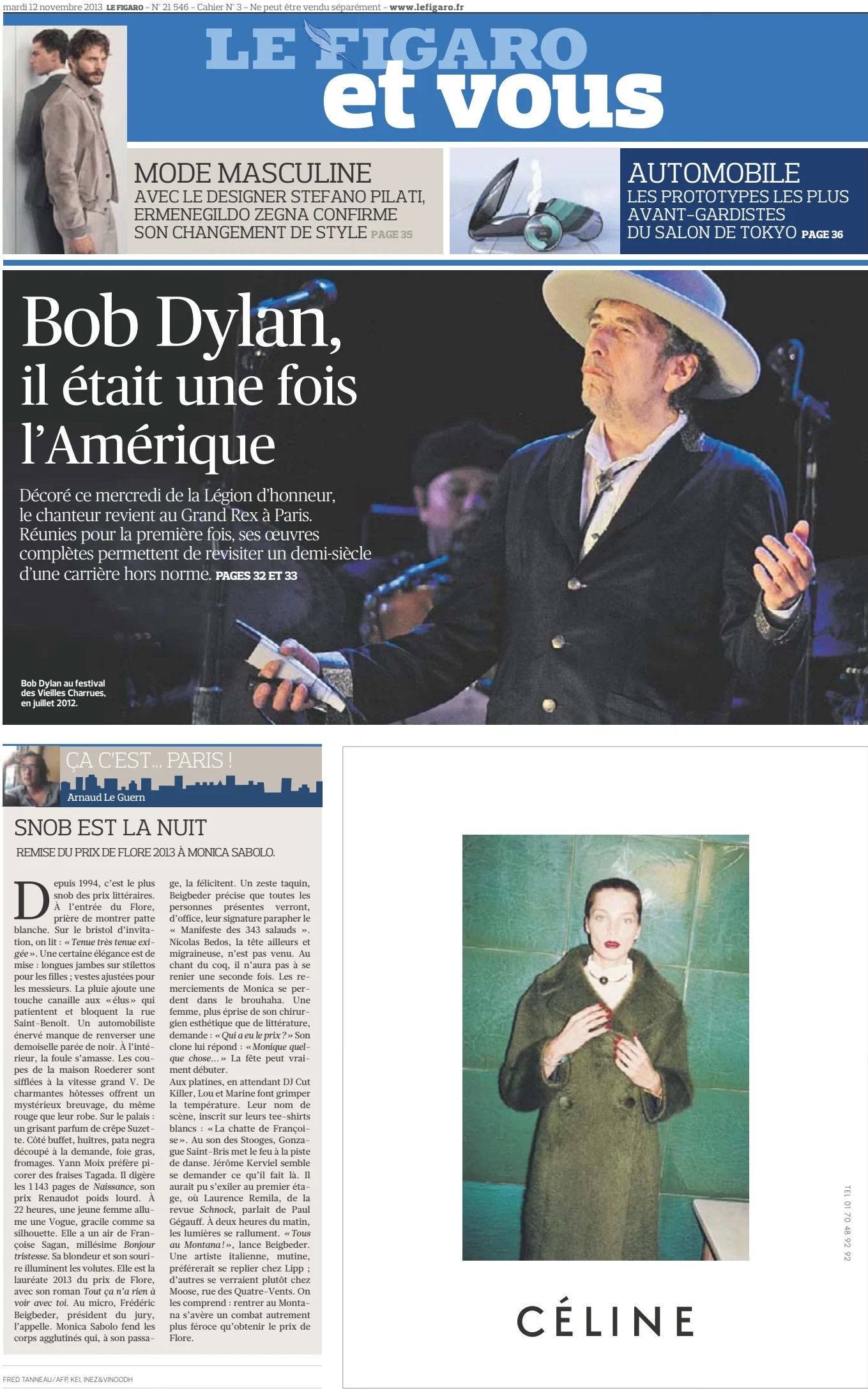 le figaro et vous 2013 magazine Bob Dylan front cover