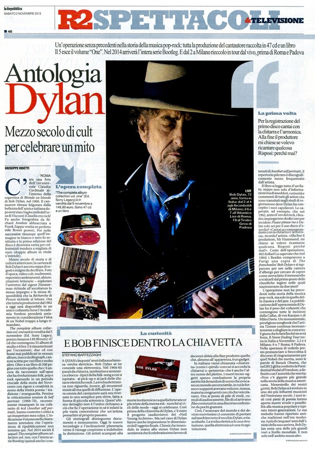 la repubblica 2 Nov 2013 Bob Dylan cover story