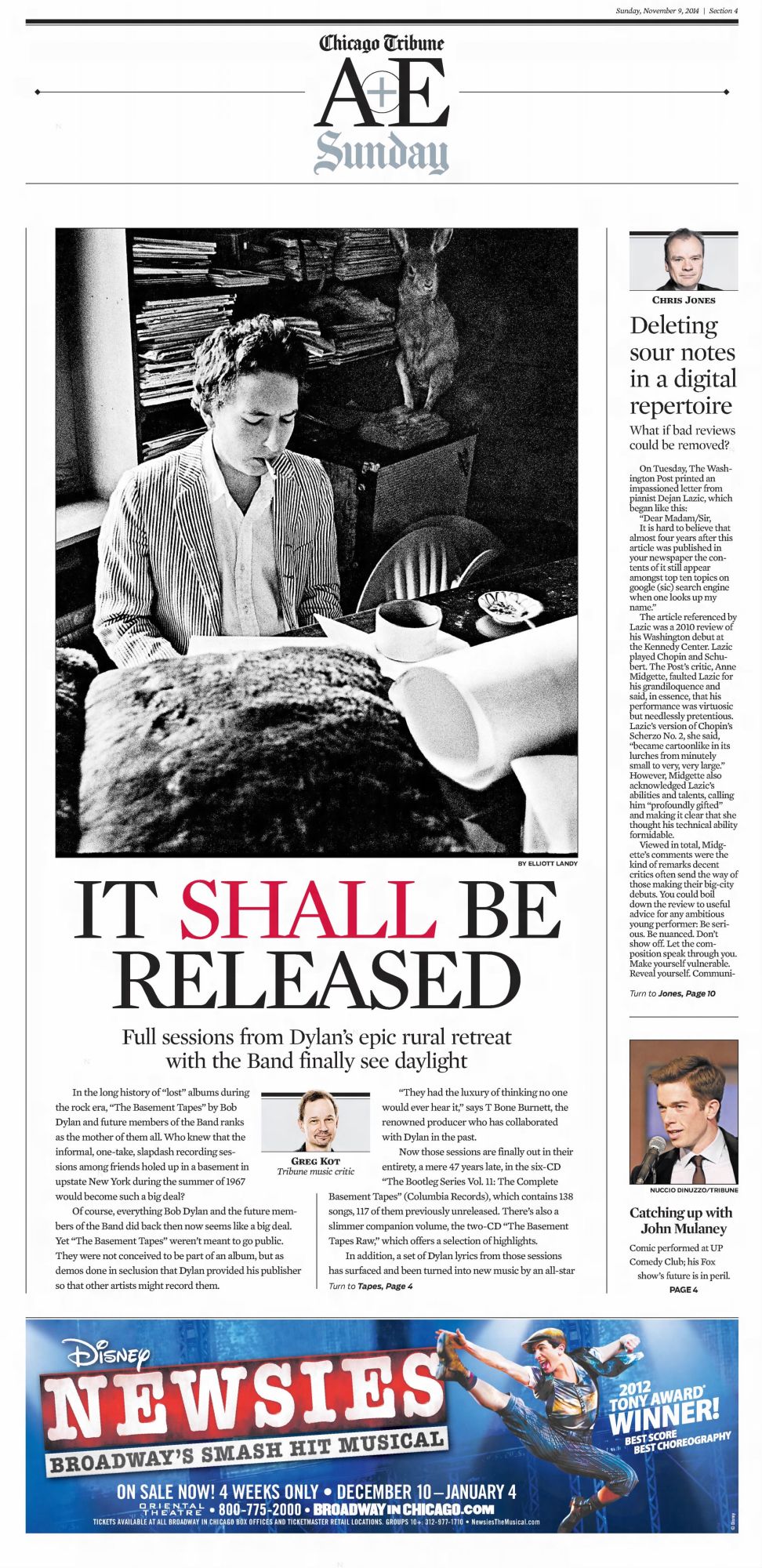 chicago tribune Bob Dylan front cover