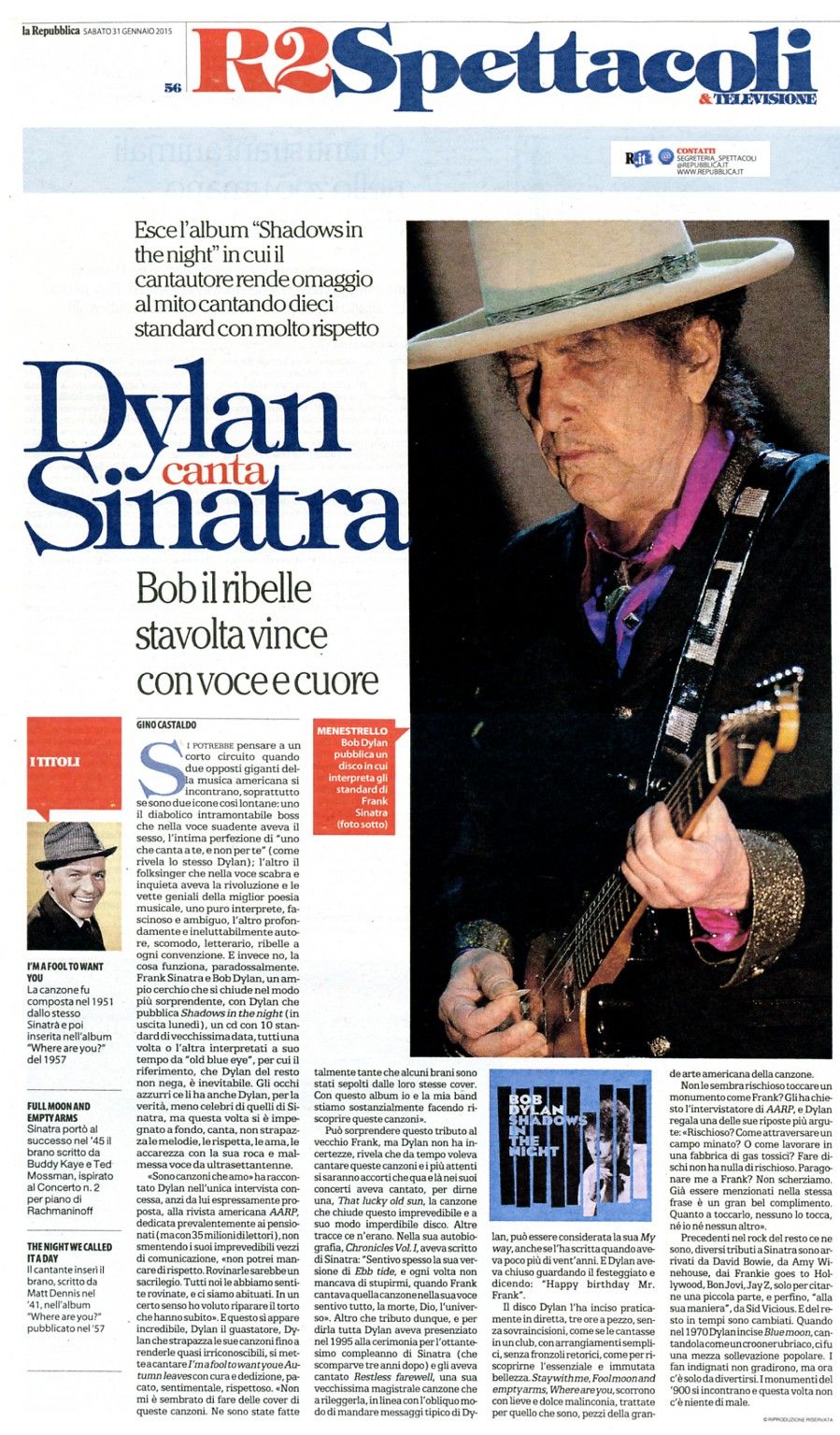 la repubblica 31 may 2015 Bob Dylan cover story