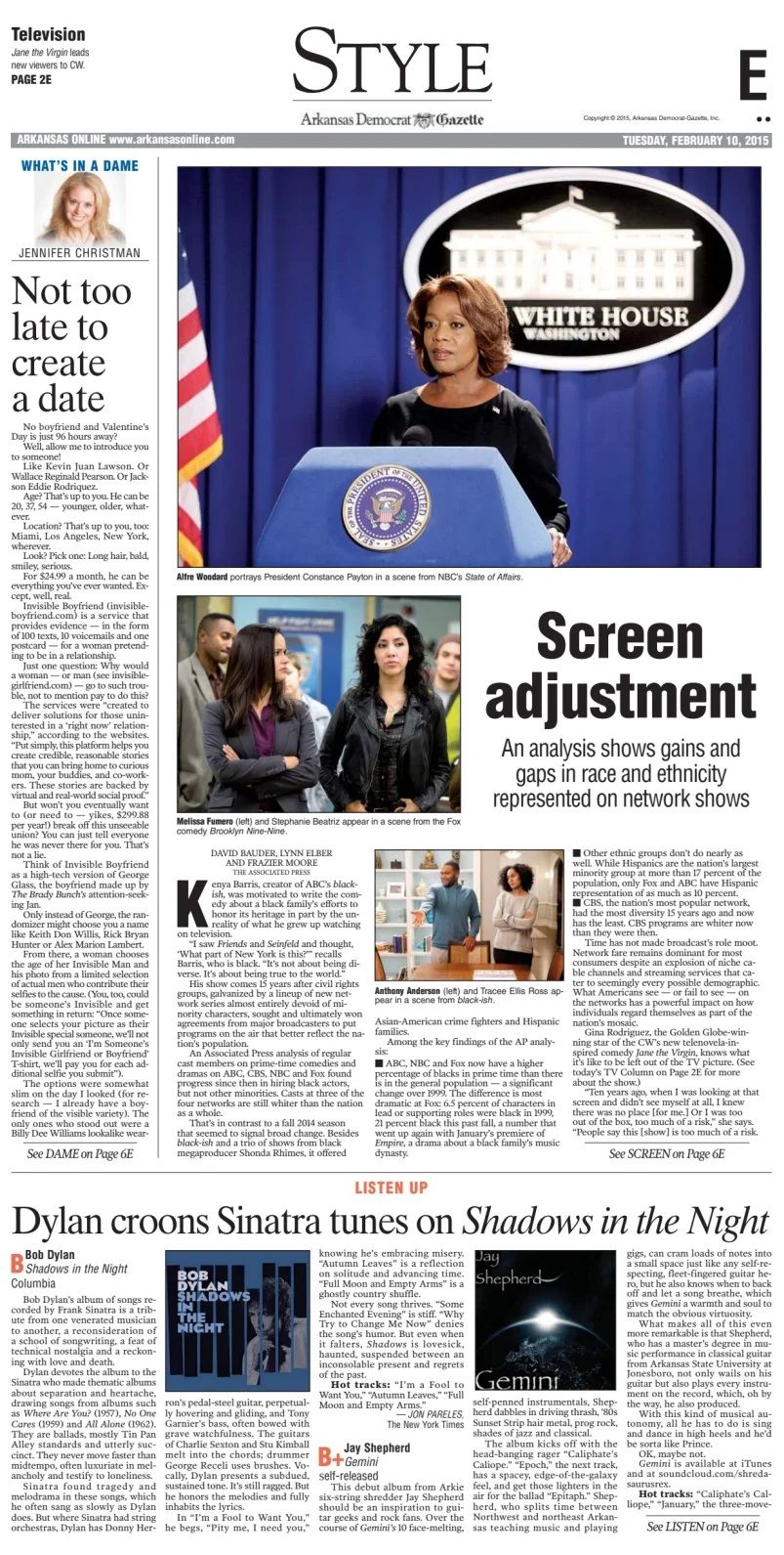 Arkansas Democrat-Gazette Bob Dylan front cover