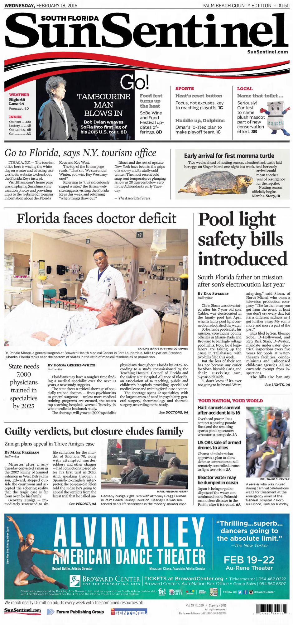 Sun Sentinel Bob Dylan front cover
