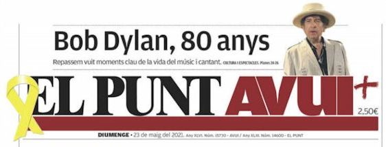 Avui 23 May 2015 Bob Dylan front cover