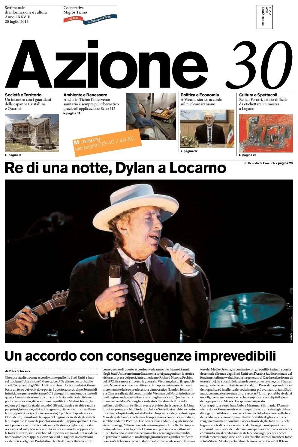 azione sound magazine Bob Dylan front cover