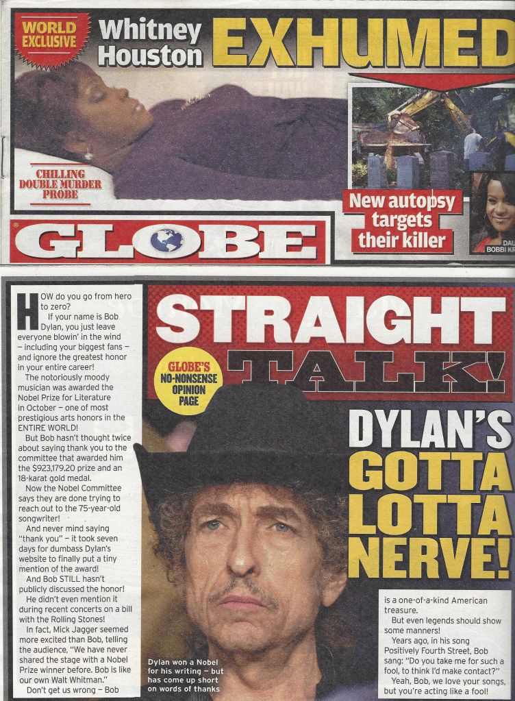 globe 2016 uk magazine Bob Dylan front cover
