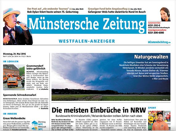 2016 05 24 munstersche zeitung Bob Dylan front cover