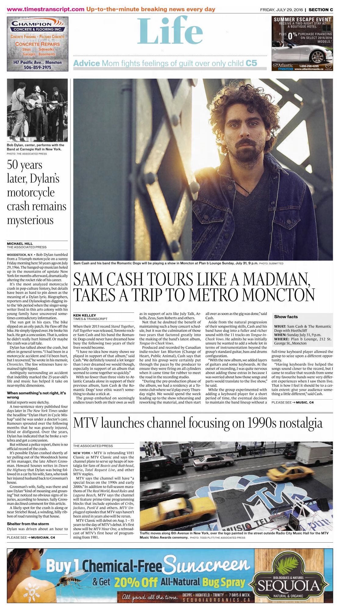 Times & Transcript Bob Dylan front cover