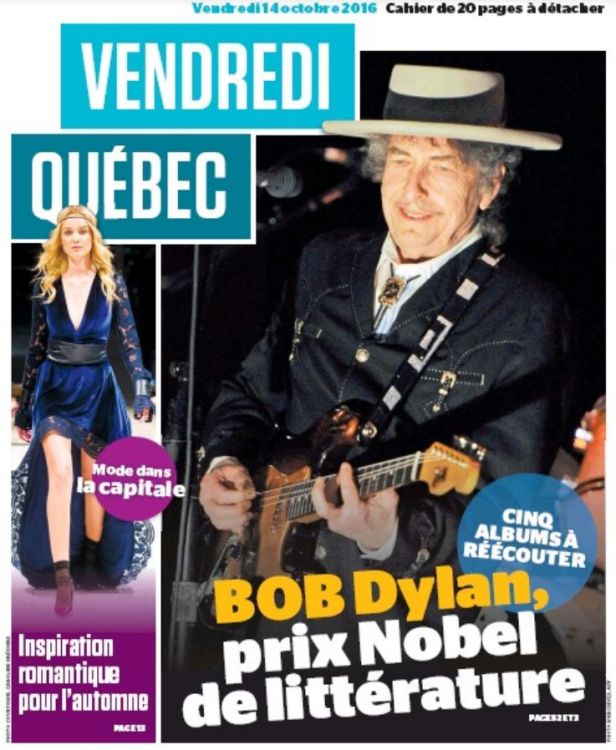 Vendredi Québec magazine Bob Dylan front cover