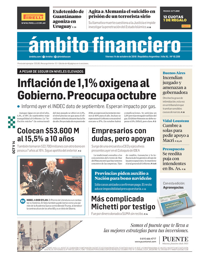 ambito financiero 2016 magazine Bob Dylan front cover