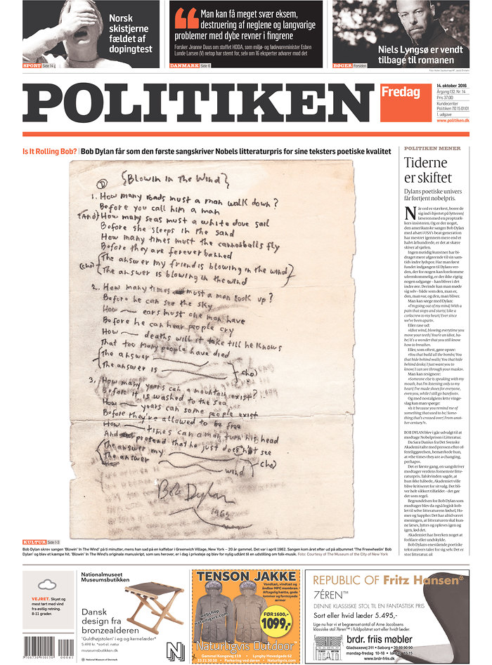 politiken magazine Bob Dylan front cover