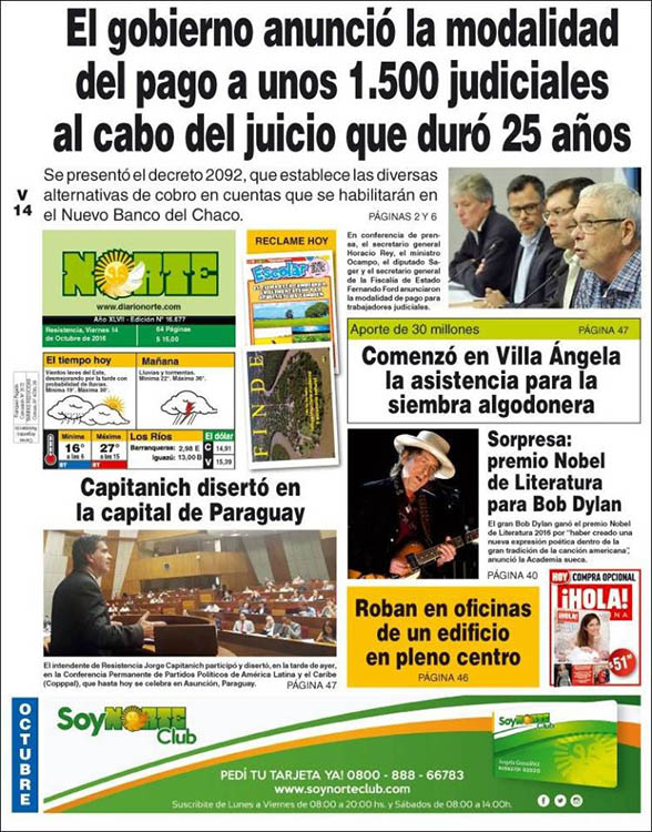diario norte 2016 magazine Bob Dylan front cover