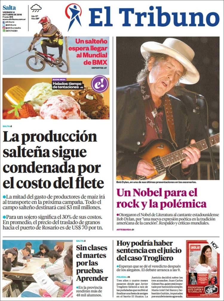 el tribuno 2016 magazine Bob Dylan front cover