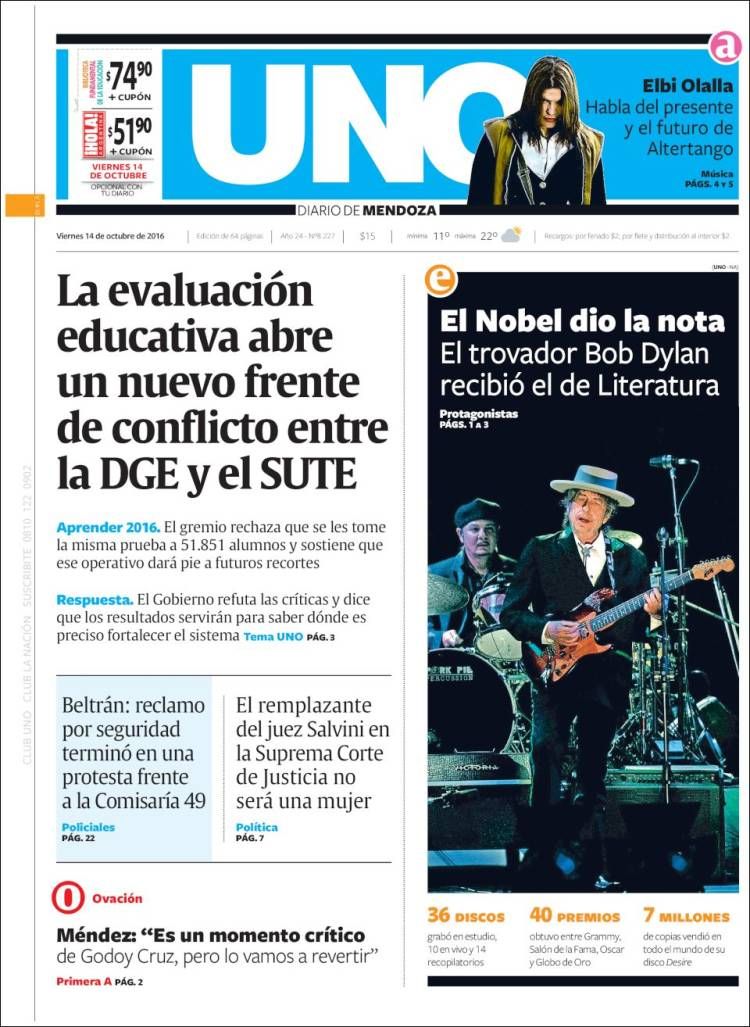 uno 2016 magazine Bob Dylan front cover
