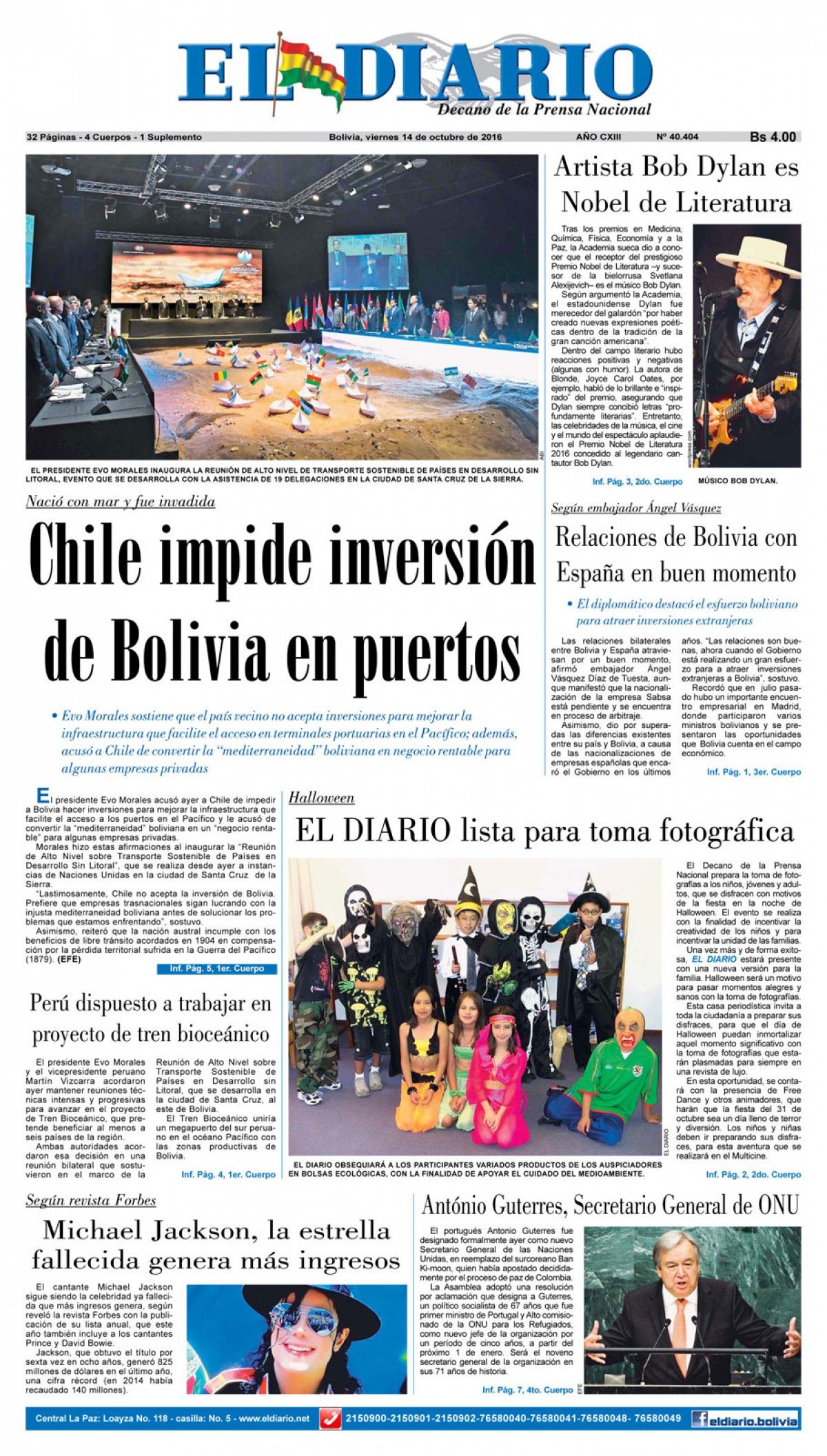 el diario bolivia magazine Bob Dylan front cover
