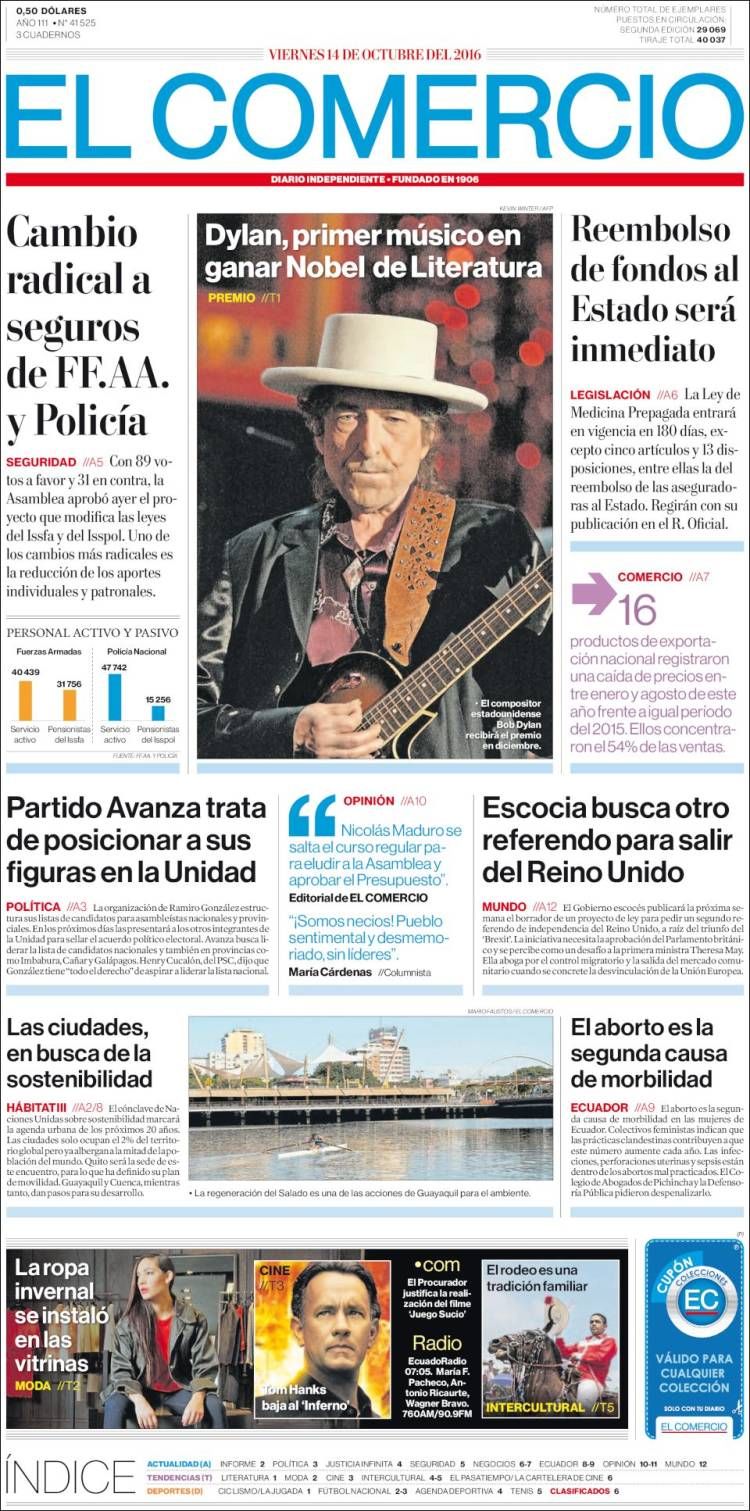el comercio ecuador magazine Bob Dylan cover story