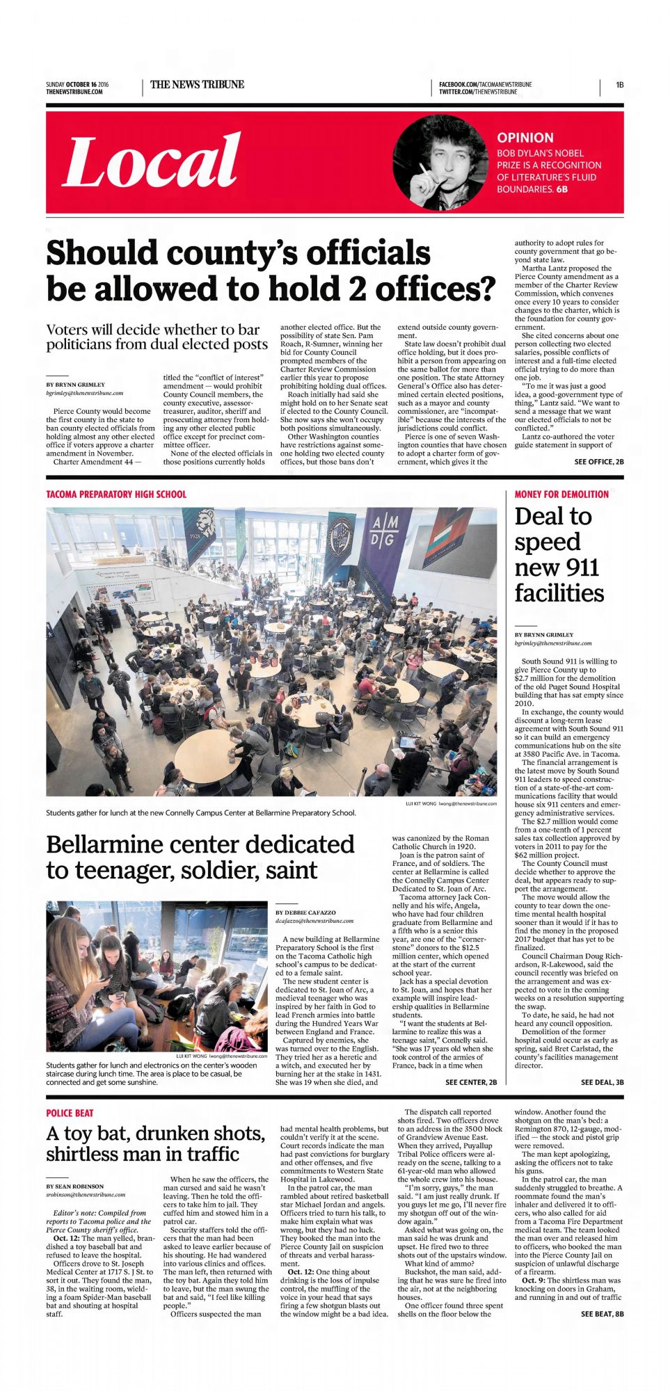 the news tribune Dylan front cover